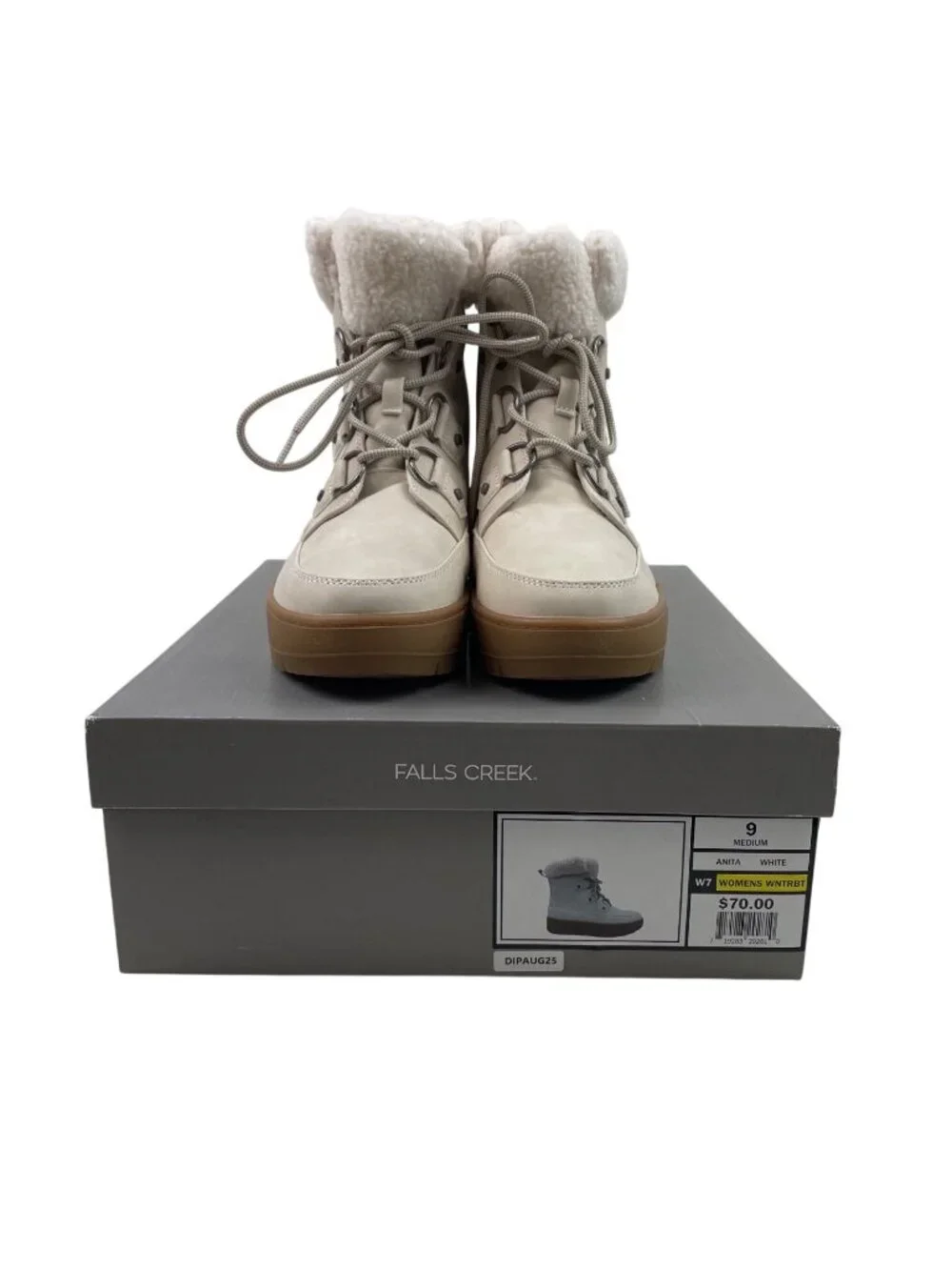 Falls Creek Anita Shearling Lined White Winter Boots Lace-Up Womens Size 9M - Picture 13 of 14